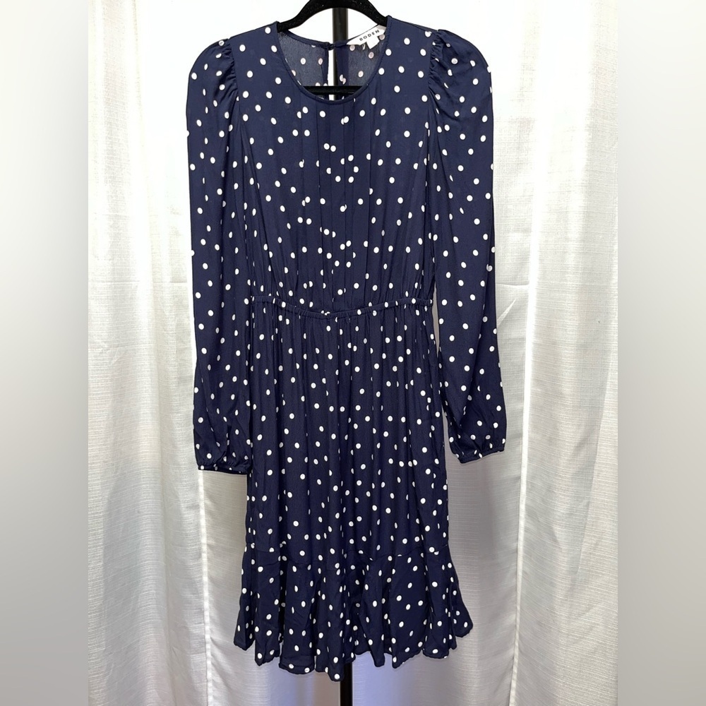 BODEN Polka Dot Pleated Bodice Long Sleeve Minidress | size 6
